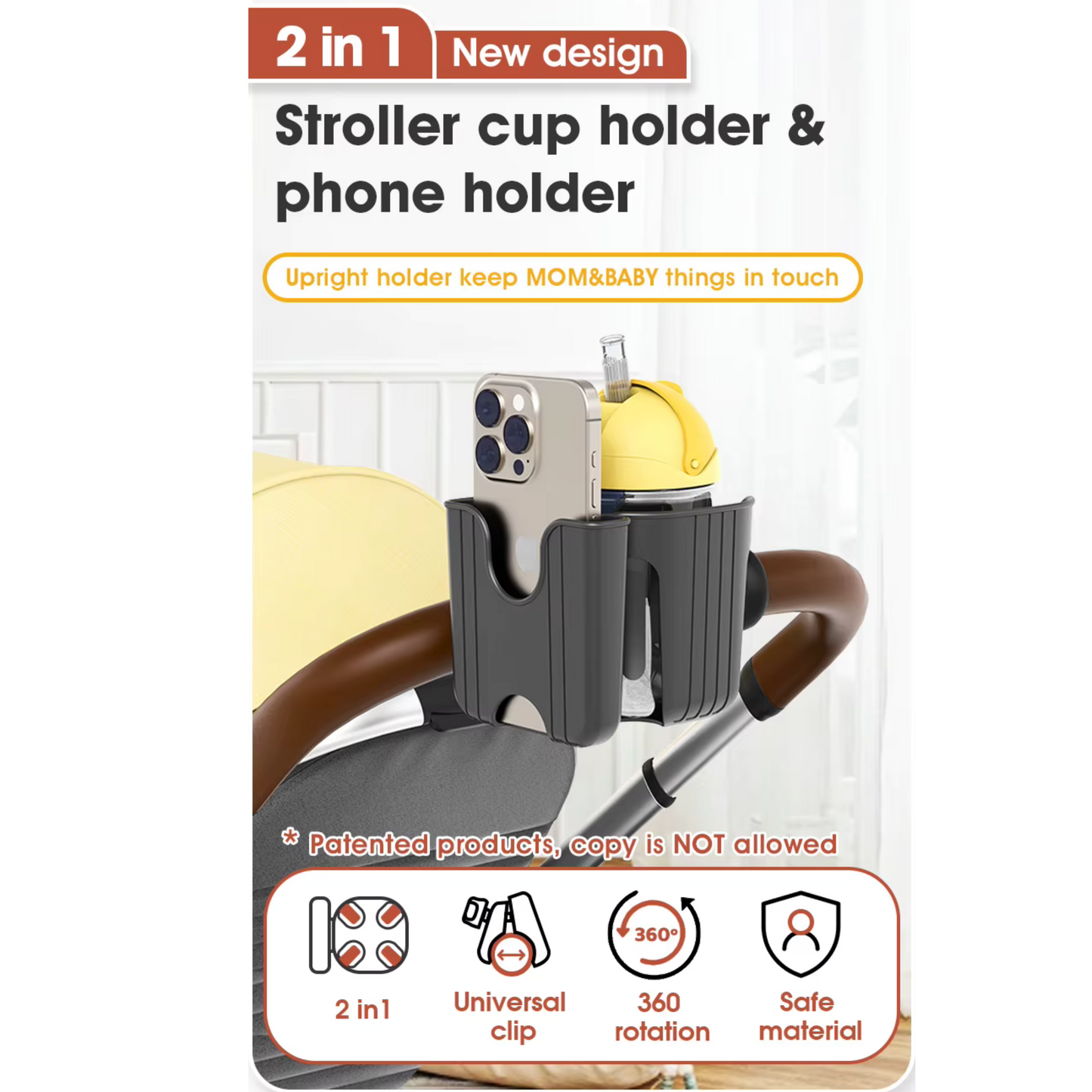 360° Rotating Cup Holder – Universal Fit for Baby Strollers & Bikes