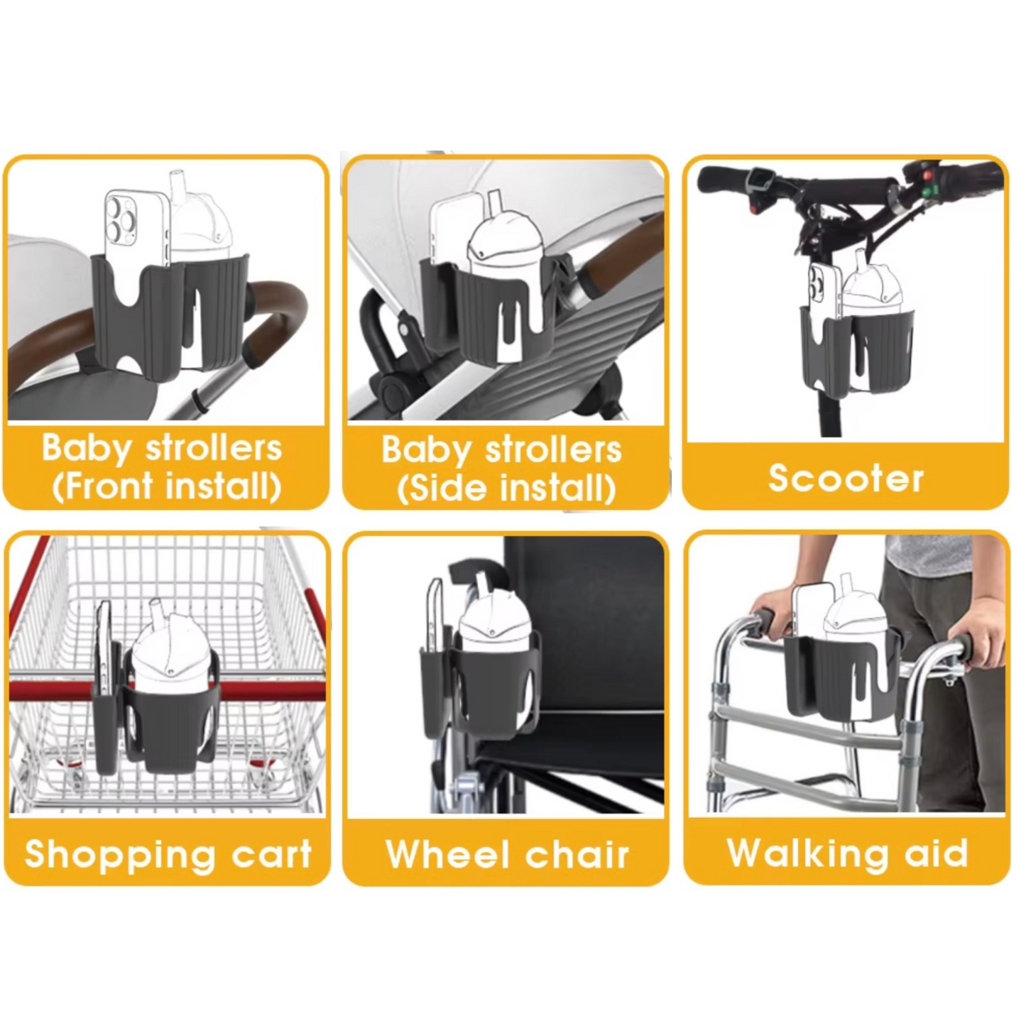 360° Rotating Cup Holder – Universal Fit for Baby Strollers & Bikes